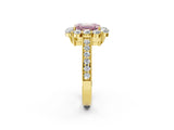 Yellow gold Fancy Pink Emerald Cut Cut Halo Diamond Pavé Engagement Ring with Milgrain Detailing_2