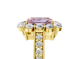 Yellow gold Fancy Pink Emerald Cut Cut Halo Diamond Pavé Engagement Ring with Milgrain Detailing_5