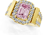 Yellow gold Fancy Pink Emerald Cut Cut Halo Split Shank Prong Set Ring_1