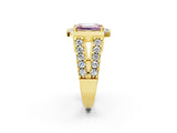 Yellow gold Fancy Pink Emerald Cut Cut Halo Split Shank Prong Set Ring_2