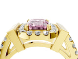 Yellow gold Fancy Pink Emerald Cut Cut Halo Split Shank Prong Set Ring_4