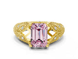 Yellow gold Fancy Pink Emerald Cut Cut Milgrain Pave Diamond Engagement Ring with Four-Prong Setting_15
