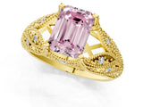Yellow gold Fancy Pink Emerald Cut Cut Milgrain Pave Diamond Engagement Ring with Four-Prong Setting_16