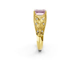 Yellow gold Fancy Pink Emerald Cut Cut Milgrain Pave Diamond Engagement Ring with Four-Prong Setting_17