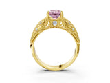 Yellow gold Fancy Pink Emerald Cut Cut Milgrain Pave Diamond Engagement Ring with Four-Prong Setting_18