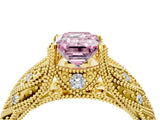Yellow gold Fancy Pink Emerald Cut Cut Milgrain Pave Diamond Engagement Ring with Four-Prong Setting_19