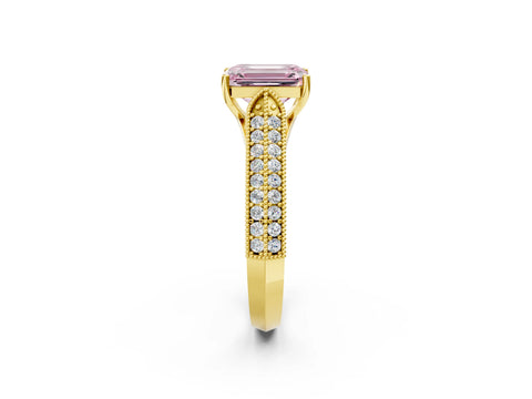 Yellow gold Fancy Pink Emerald Cut Cut Pave Split Shank Engagement Ring with Four-Prong Setting_2