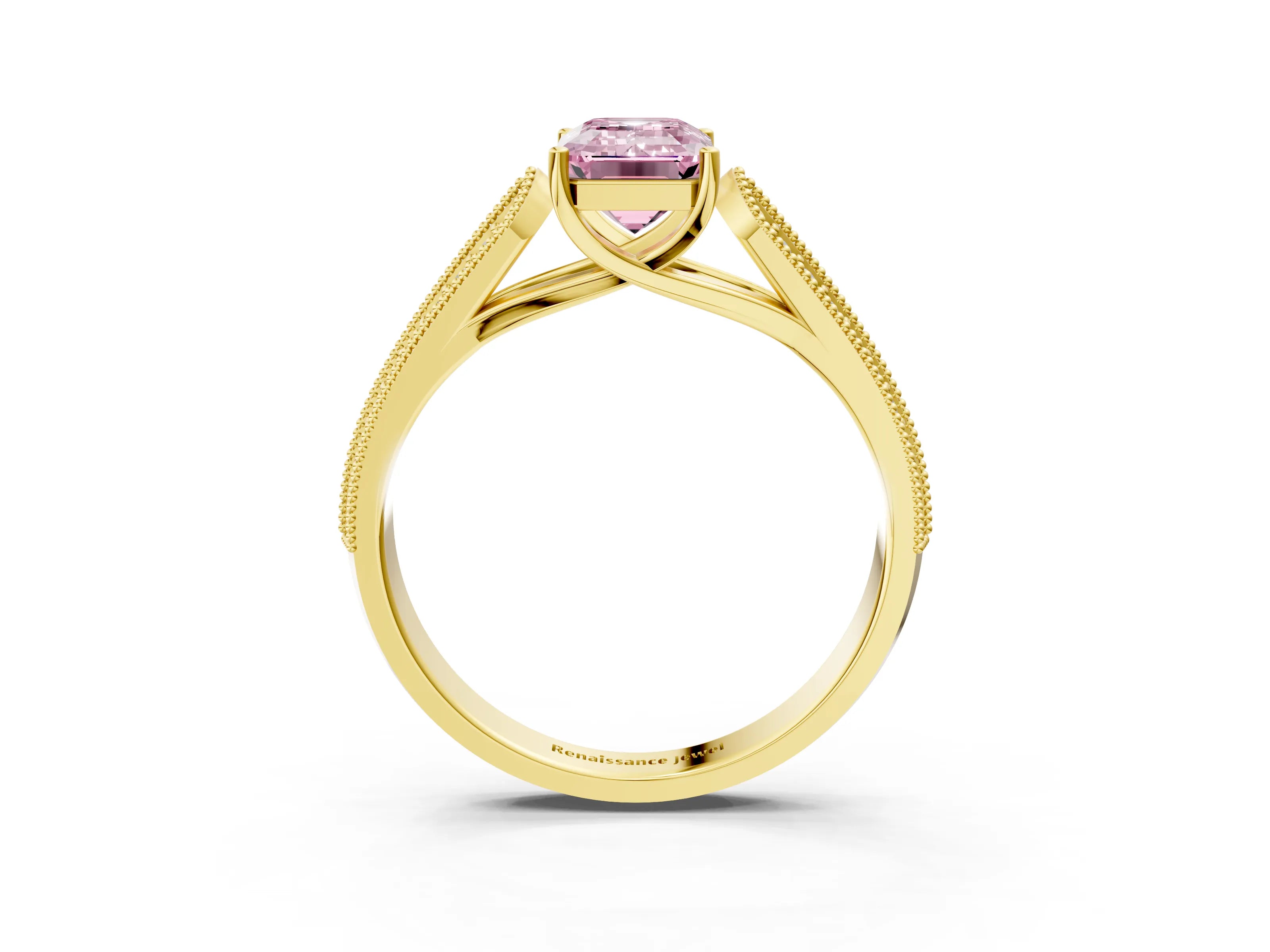 Yellow gold Fancy Pink Emerald Cut Cut Pave Split Shank Engagement Ring with Four-Prong Setting_3