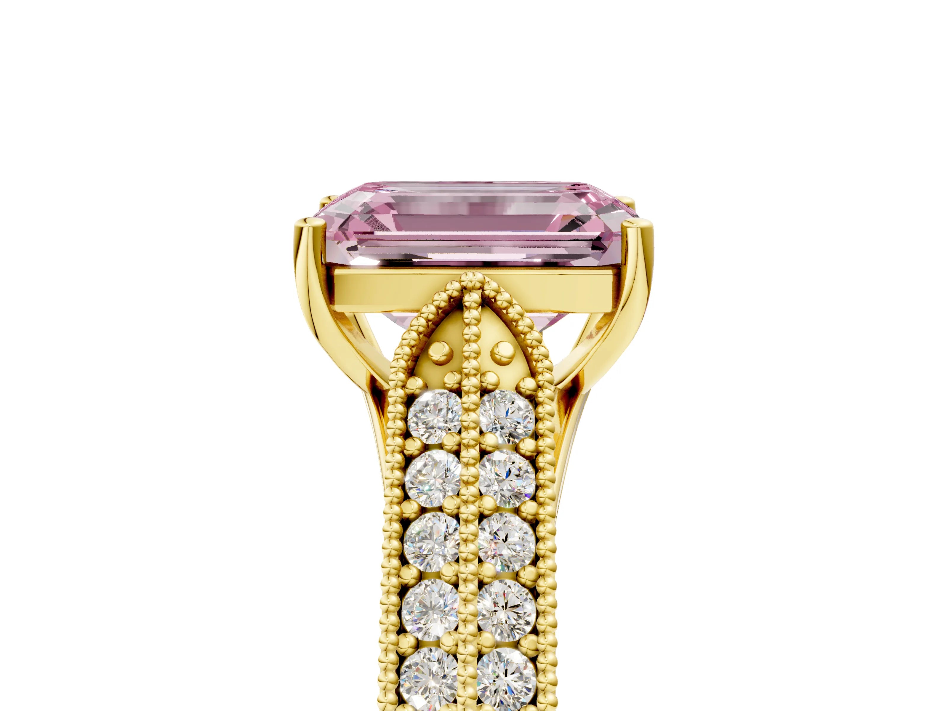 Yellow gold Fancy Pink Emerald Cut Cut Pave Split Shank Engagement Ring with Four-Prong Setting_5