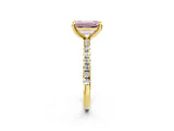 Yellow gold Fancy Pink Emerald Cut Diamond Brilliant Solitaire Ring with Pavé Band and Four-Prong Setting_2