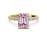 Yellow gold Fancy Pink Emerald Cut Diamond Brilliant Solitaire Ring with Pavé Band and Four-Prong Setting_24