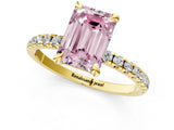 Yellow gold Fancy Pink Emerald Cut Diamond Brilliant Solitaire Ring with Pavé Band and Four-Prong Setting_25