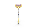 Yellow gold Fancy Pink Emerald Cut Diamond Brilliant Solitaire Ring with Pavé Band and Four-Prong Setting_26
