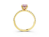 Yellow gold Fancy Pink Emerald Cut Diamond Brilliant Solitaire Ring with Pavé Band and Four-Prong Setting_27