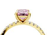 Yellow gold Fancy Pink Emerald Cut Diamond Brilliant Solitaire Ring with Pavé Band and Four-Prong Setting_28