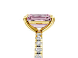 Yellow gold Fancy Pink Emerald Cut Diamond Brilliant Solitaire Ring with Pavé Band and Four-Prong Setting_29