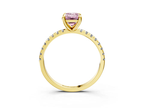 Yellow gold Fancy Pink Emerald Cut Diamond Brilliant Solitaire Ring with Pavé Band and Four-Prong Setting_3