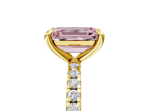 Yellow gold Fancy Pink Emerald Cut Diamond Brilliant Solitaire Ring with Pavé Band and Four-Prong Setting_5