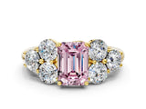 Yellow gold Fancy Pink Emerald  Cut Diamond Cluster Ring with Round Accent Stones and Prong Setting on a Classic Band_49