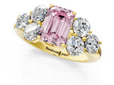 Yellow gold Fancy Pink Emerald  Cut Diamond Cluster Ring with Round Accent Stones and Prong Setting on a Classic Band_50