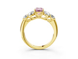 Yellow gold Fancy Pink Emerald  Cut Diamond Cluster Ring with Round Accent Stones and Prong Setting on a Classic Band_52