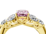 Yellow gold Fancy Pink Emerald  Cut Diamond Cluster Ring with Round Accent Stones and Prong Setting on a Classic Band_53