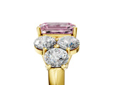 Yellow gold Fancy Pink Emerald  Cut Diamond Cluster Ring with Round Accent Stones and Prong Setting on a Classic Band_54