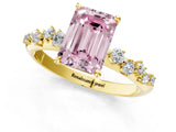 Yellow gold Fancy Pink Emerald Cut Diamond Cluster Side Stone Solitaire Ring with Prong Setting_54
