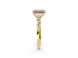 Yellow gold Fancy Pink Emerald Cut Diamond Cluster Side Stone Solitaire Ring with Prong Setting_55