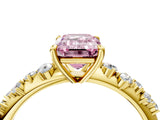 Yellow gold Fancy Pink Emerald Cut Diamond Cluster Side Stone Solitaire Ring with Prong Setting_57