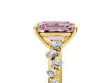 Yellow gold Fancy Pink Emerald Cut Diamond Cluster Side Stone Solitaire Ring with Prong Setting_58