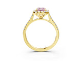 Yellow gold Fancy Pink Emerald Cut Diamond Cushion Halo Ring with Pavé Band_3