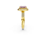 Yellow gold Fancy Pink Emerald Cut Diamond Double Halo Ring with Split Shank and Four-Prong Setting_2