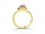Yellow gold Fancy Pink Emerald Cut Diamond Double Halo Ring with Split Shank and Four-Prong Setting_3