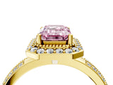 Yellow gold Fancy Pink Emerald Cut Diamond Double Halo Ring with Split Shank and Four-Prong Setting_4