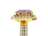 Yellow gold Fancy Pink Emerald Cut Diamond Double Halo Ring with Split Shank and Four-Prong Setting_5