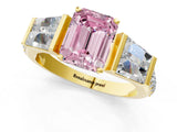 Yellow gold Fancy Pink Emerald Cut Diamond Engagement Ring with Baguette Side Stones and Channel Set Band_21