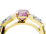 Yellow gold Fancy Pink Emerald Cut Diamond Engagement Ring with Baguette Side Stones and Channel Set Band_24