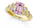 Yellow gold Fancy Pink Emerald  Cut Diamond Engagement Ring with Bezel Set Round Side Stones and Prong Setting_53