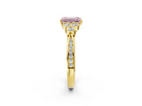 Yellow gold Fancy Pink Emerald  Cut Diamond Engagement Ring with Bezel Set Round Side Stones and Prong Setting_54