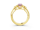 Yellow gold Fancy Pink Emerald  Cut Diamond Engagement Ring with Bezel Set Round Side Stones and Prong Setting_55