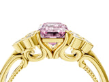 Yellow gold Fancy Pink Emerald  Cut Diamond Engagement Ring with Bezel Set Round Side Stones and Prong Setting_56