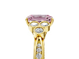 Yellow gold Fancy Pink Emerald  Cut Diamond Engagement Ring with Bezel Set Round Side Stones and Prong Setting_57