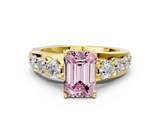 Yellow gold Fancy Pink Emerald  Cut Diamond Engagement Ring with Pavé Band and Four-Prong Setting_3