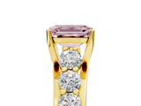 Yellow gold Fancy Pink Emerald  Cut Diamond Engagement Ring with Pavé Band and Four-Prong Setting_8