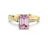 Yellow gold Fancy Pink Emerald Cut Diamond Engagement Ring with Side Stone Accents and Four-Prong Setting_72