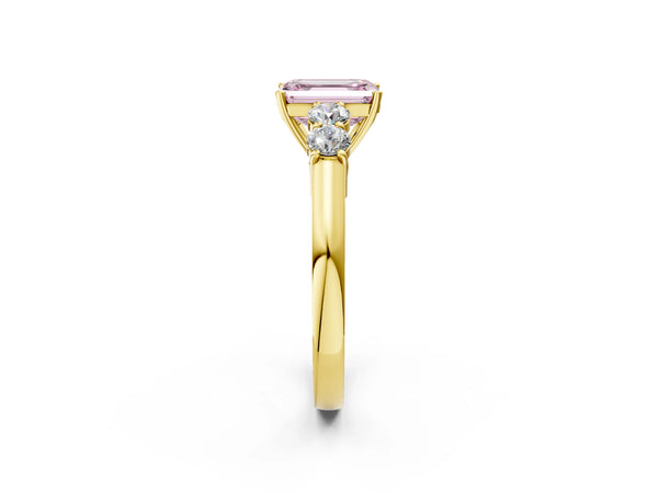Yellow gold Fancy Pink Emerald  Cut Diamond Five-Stone Prong Set White Gold Ring