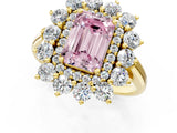 Yellow gold Fancy Pink Emerald Cut Diamond Floral Double Halo Engagement Ring with Prong Setting_25