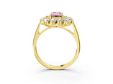 Yellow gold Fancy Pink Emerald Cut Diamond Floral Double Halo Engagement Ring with Prong Setting_27