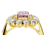 Yellow gold Fancy Pink Emerald Cut Diamond Floral Double Halo Engagement Ring with Prong Setting_28